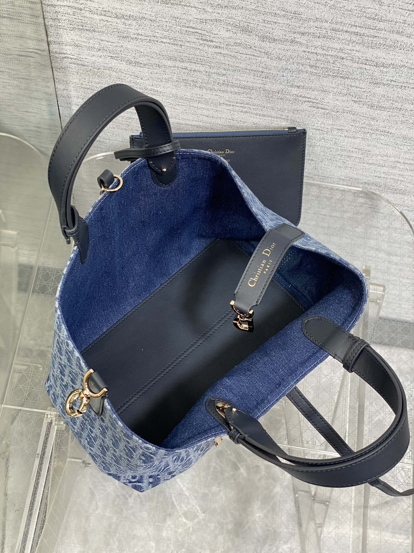 Medium Dior Toujours Bag Blue Denim Dior Oblique Jacquard